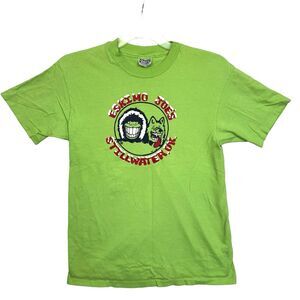 Vtg 1990s Eskimo Joes Shirt Neon Green Stillwater Jumpin Little Juke Joint-Large